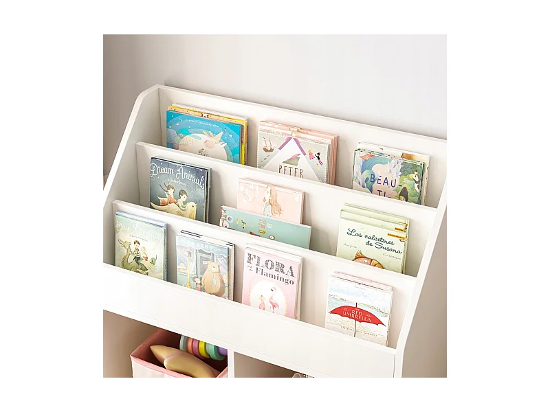 ÉTAGÈRE À LIVRES ET JOURNAUX POUR ENFANTS ARMOIRE À JOUETS BIBLIOTHÈQUE SUR PIED 80 CM