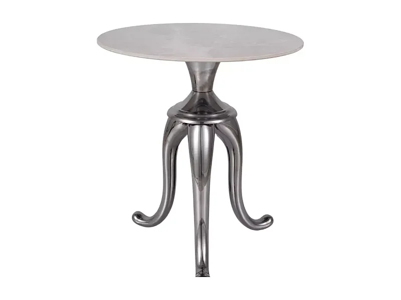Table d'appoint contemporaine acier inoxydable finition marbre blanc avec pieds argent BELLUNO