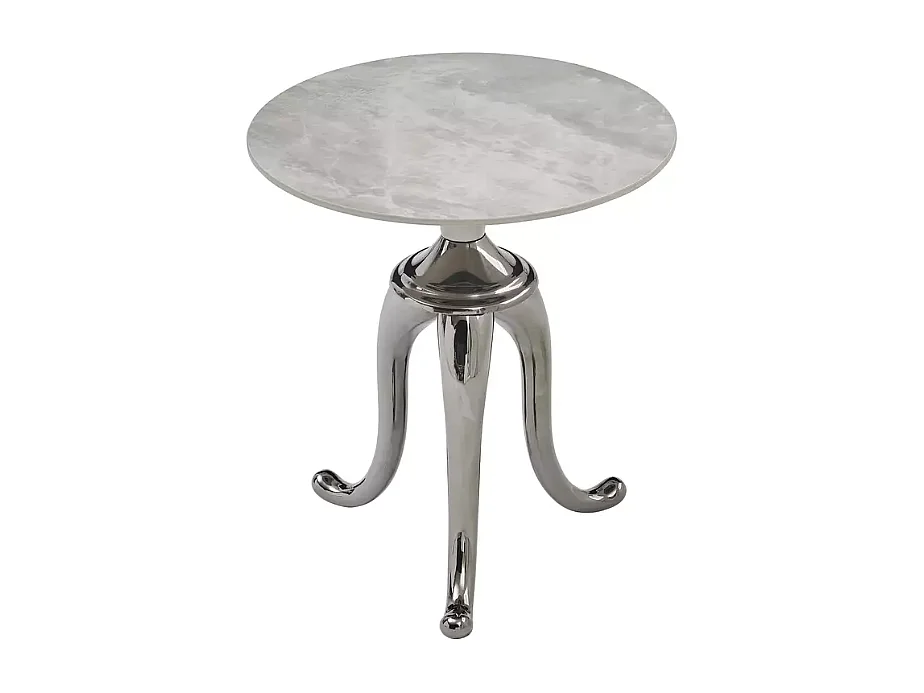 Table d'appoint contemporaine acier inoxydable finition marbre blanc avec pieds argent BELLUNO