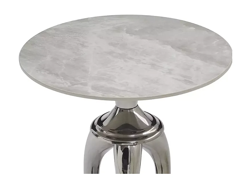 Table d'appoint contemporaine acier inoxydable finition marbre blanc avec pieds argent BELLUNO
