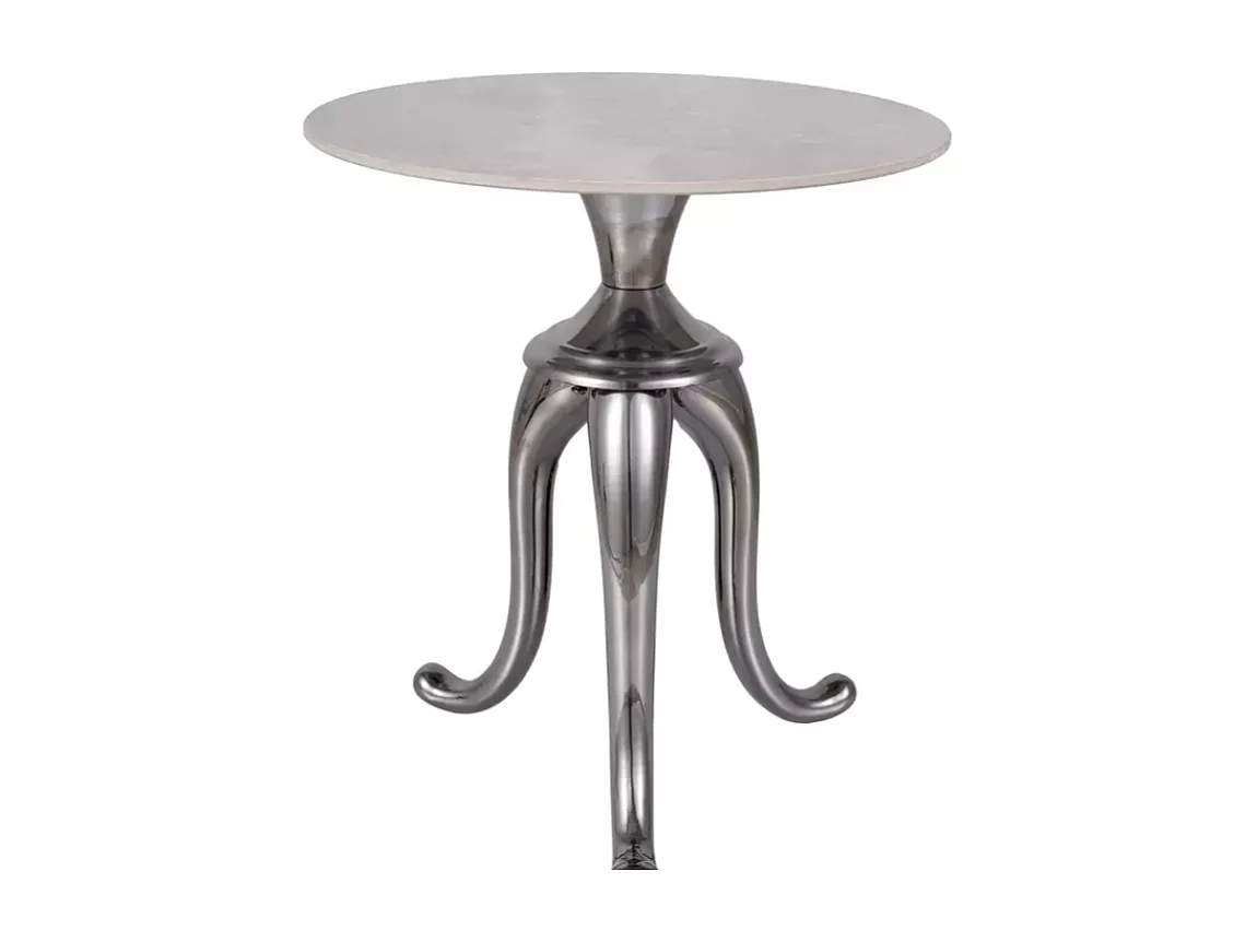 Table d'appoint contemporaine acier inoxydable finition marbre blanc avec pieds argent BELLUNO