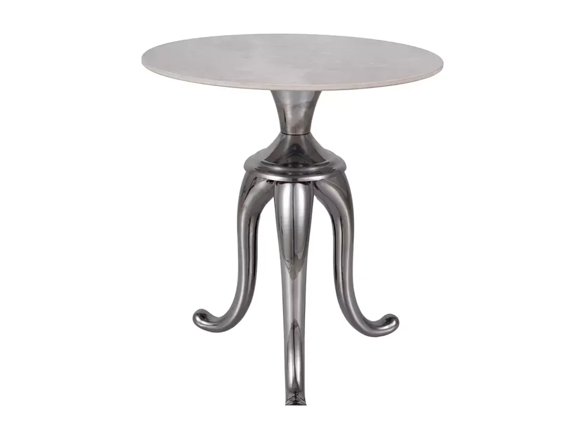 Table d'appoint contemporaine acier inoxydable finition marbre blanc avec pieds argent BELLUNO