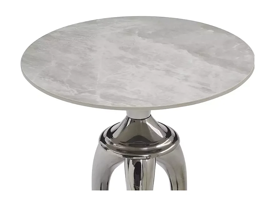 Table d'appoint contemporaine acier inoxydable finition marbre blanc avec pieds argent BELLUNO