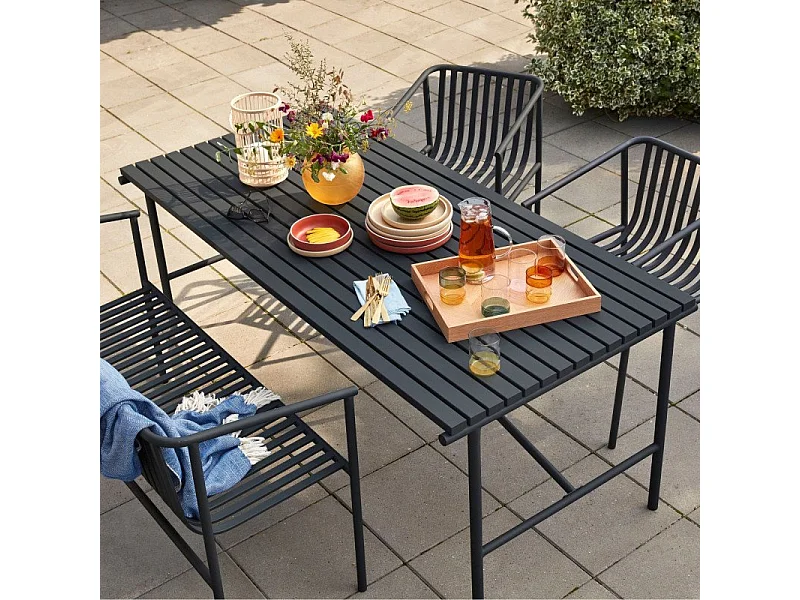 Table de jardin moderne en métal noir 191x92cm RAMIRO