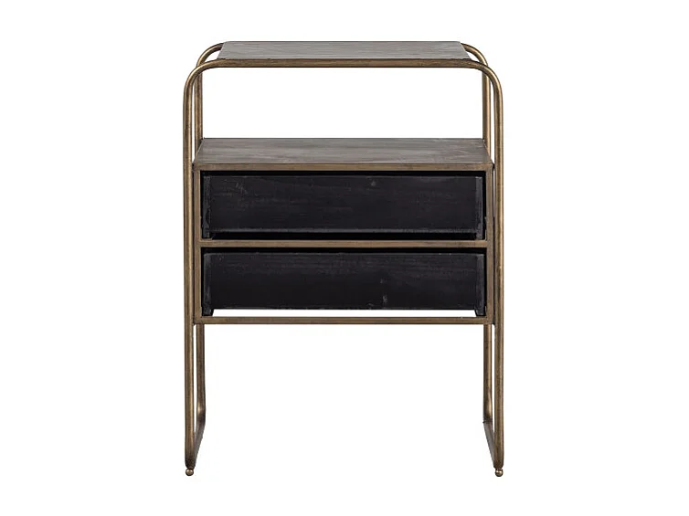 Table de nuit 2 tiroirs en métal revêtement laiton et bois HYPPO