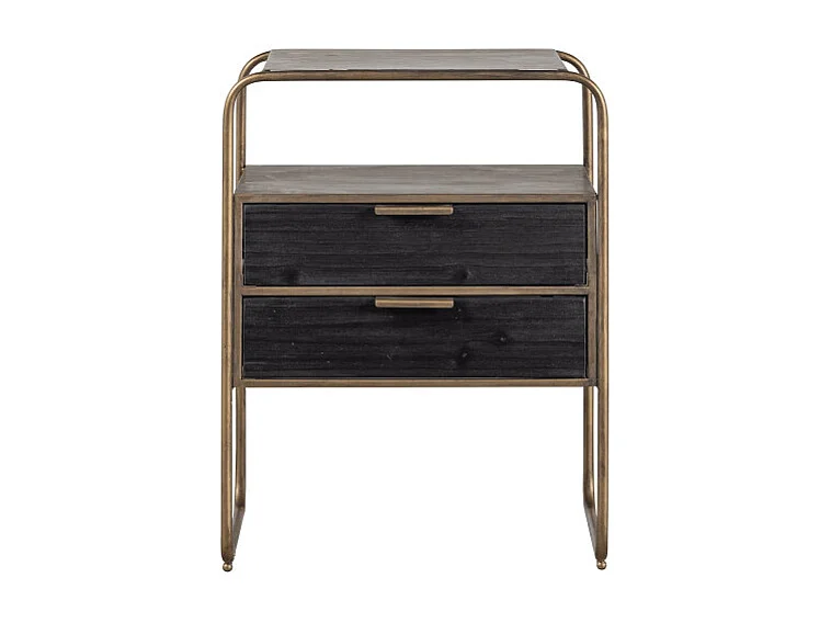 Table de nuit 2 tiroirs en métal revêtement laiton et bois HYPPO