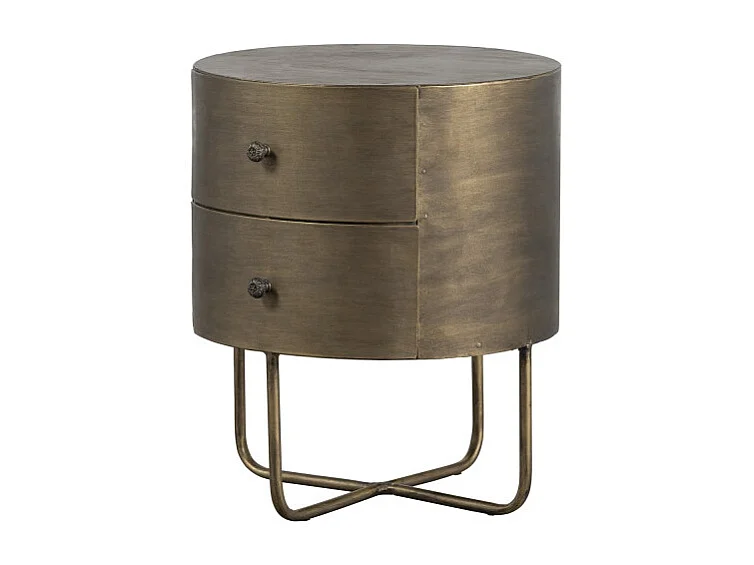 Table de chevet ronde en métal revêtement laiton antique GOSSIP