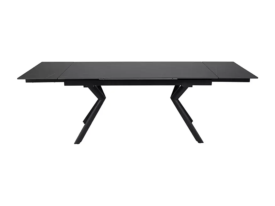 Table DELLA extensible 160 + 80 cm en céramique noir mat, 4 pieds noirs