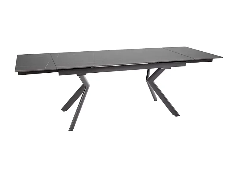 Table DELLA extensible 160 + 80 cm en céramique noir mat, 4 pieds noirs