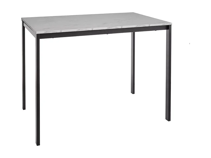 Table rectangulaire avec plateau effet marbre blanc et pieds noirs - AMEL