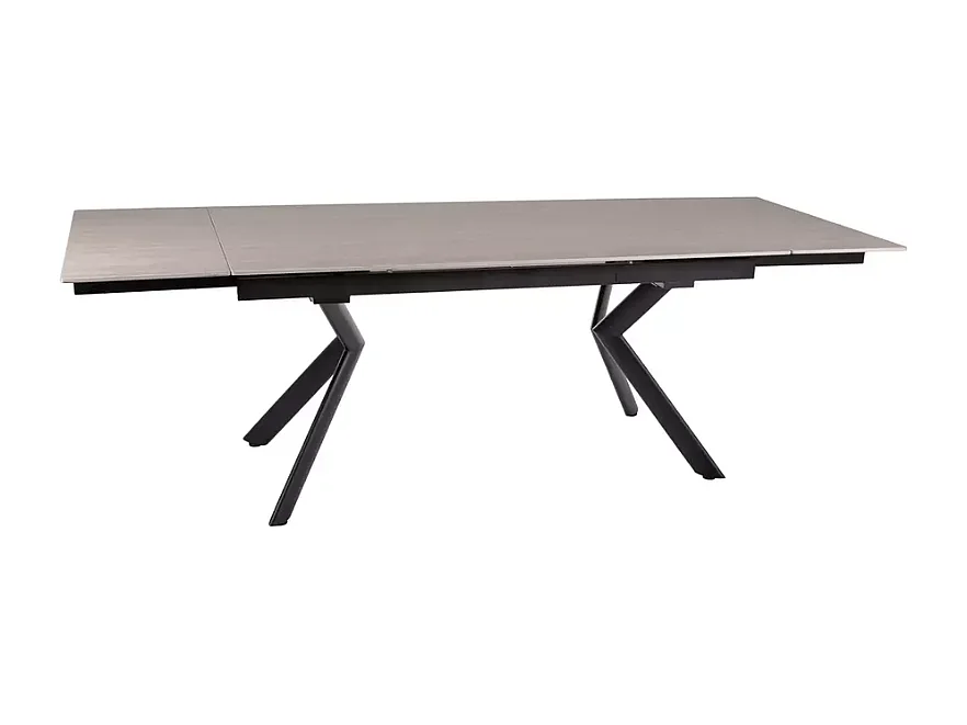 Table DELLA extensible 160 + 80 cm en céramique beige mat, pieds noirs