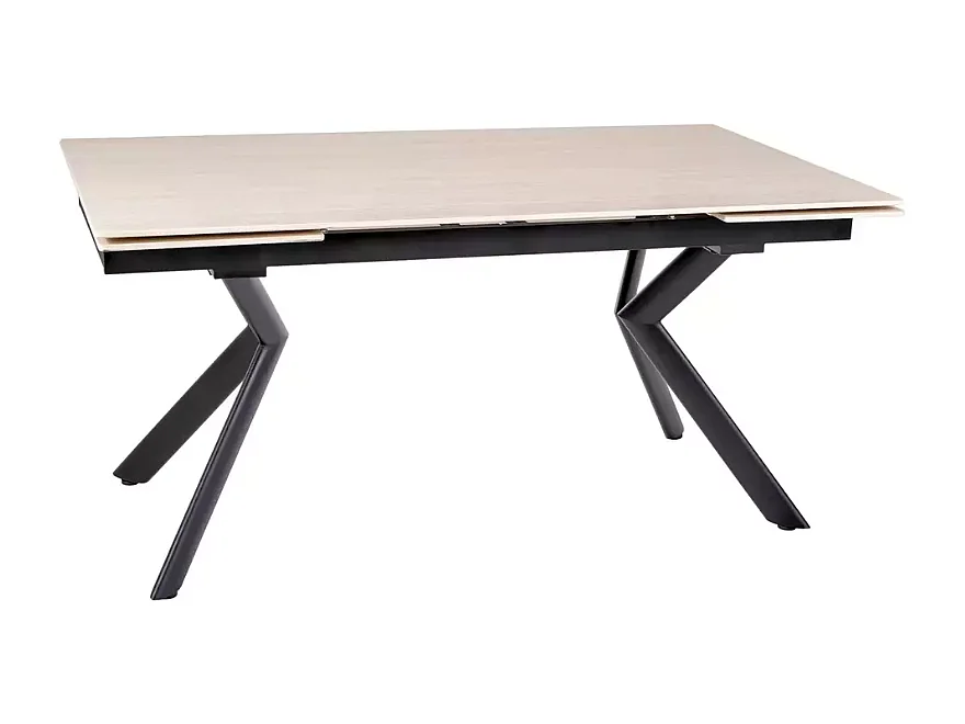 Table DELLA extensible 160 + 80 cm en céramique beige mat, pieds noirs
