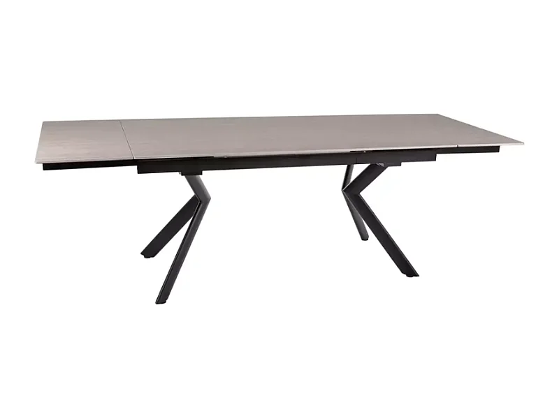 Table DELLA extensible 160 + 80 cm en céramique beige mat, pieds noirs