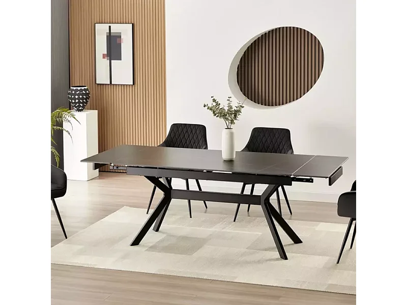 Table extensible 180 + 60 cm en céramique noir mat - PRIMAVERA