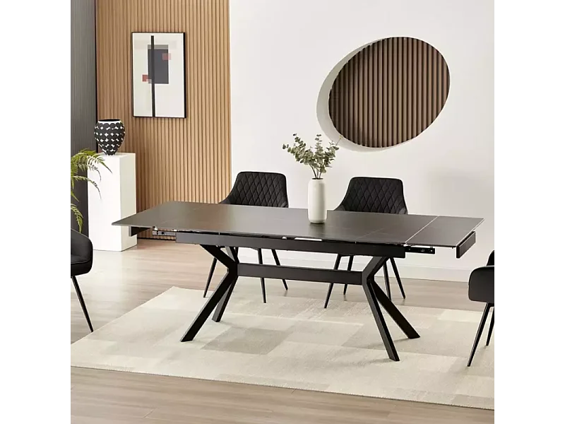 Table extensible 180 + 60 cm en céramique noir mat - PRIMAVERA