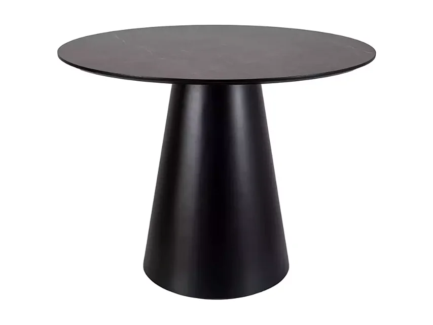 Table ronde de 100 cm gris effet marbre avec pied noir mat NOYT