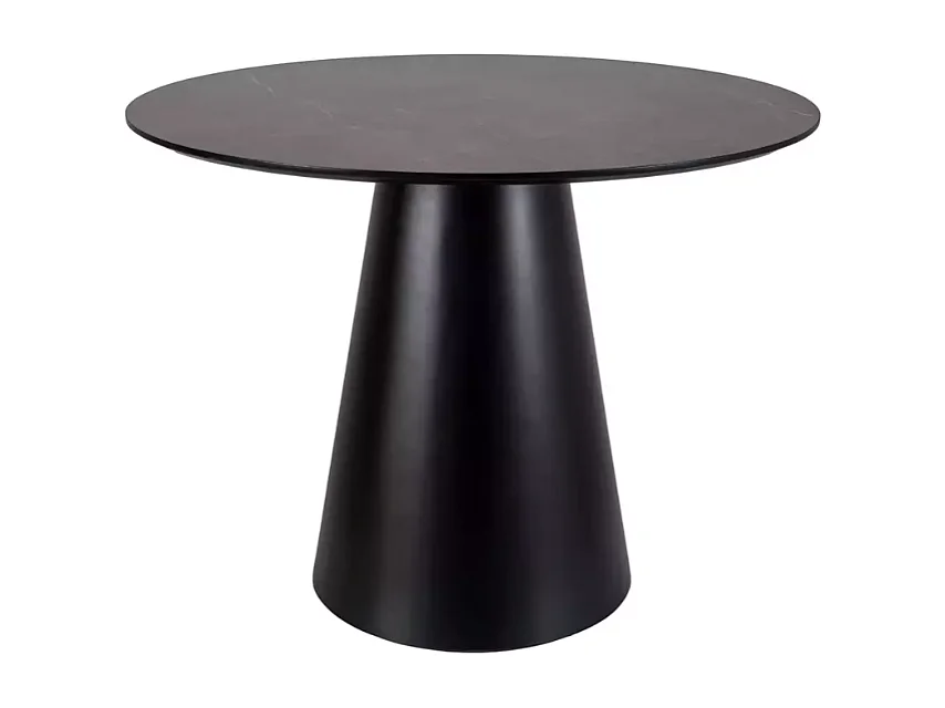 Table ronde de 100 cm gris effet marbre avec pied noir mat NOYT