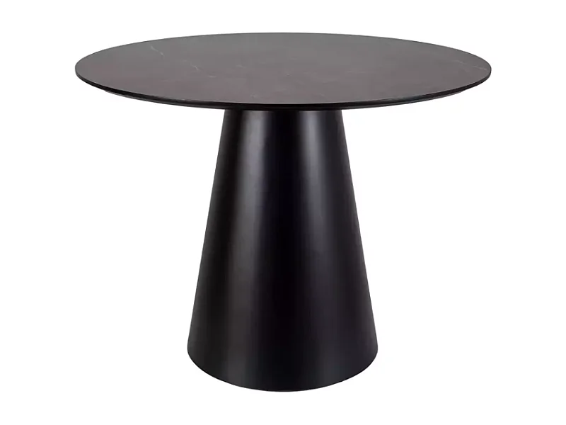 Table ronde de 100 cm gris effet marbre avec pied noir mat NOYT