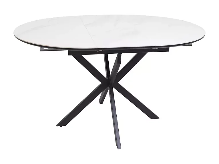 Table repas extensible céramique blanche 6 pers pied noir BOREALIZ1