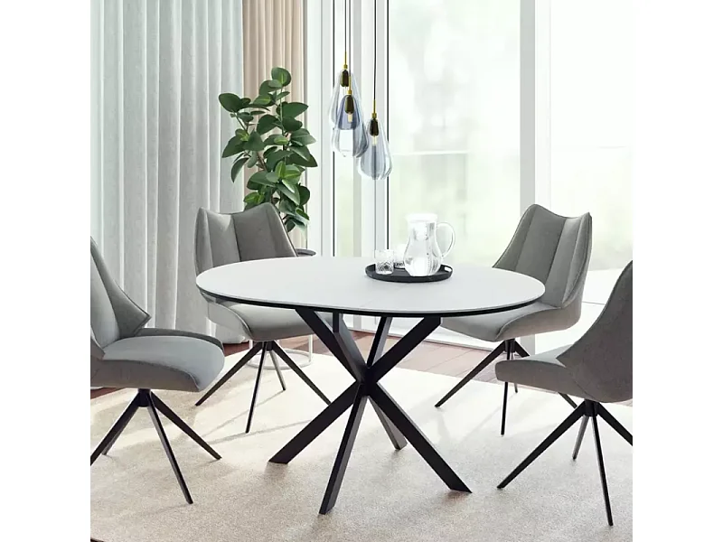 Table repas extensible céramique blanche 6 pers pied noir BOREALIZ1