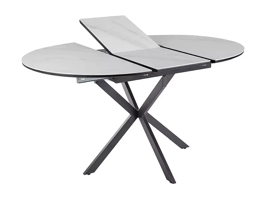 Table repas extensible céramique blanche 6 pers pied noir BOREALIZ1