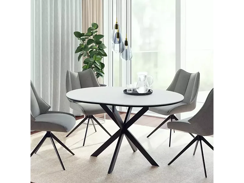 Table repas extensible céramique blanche 6 pers pied noir BOREALIZ1