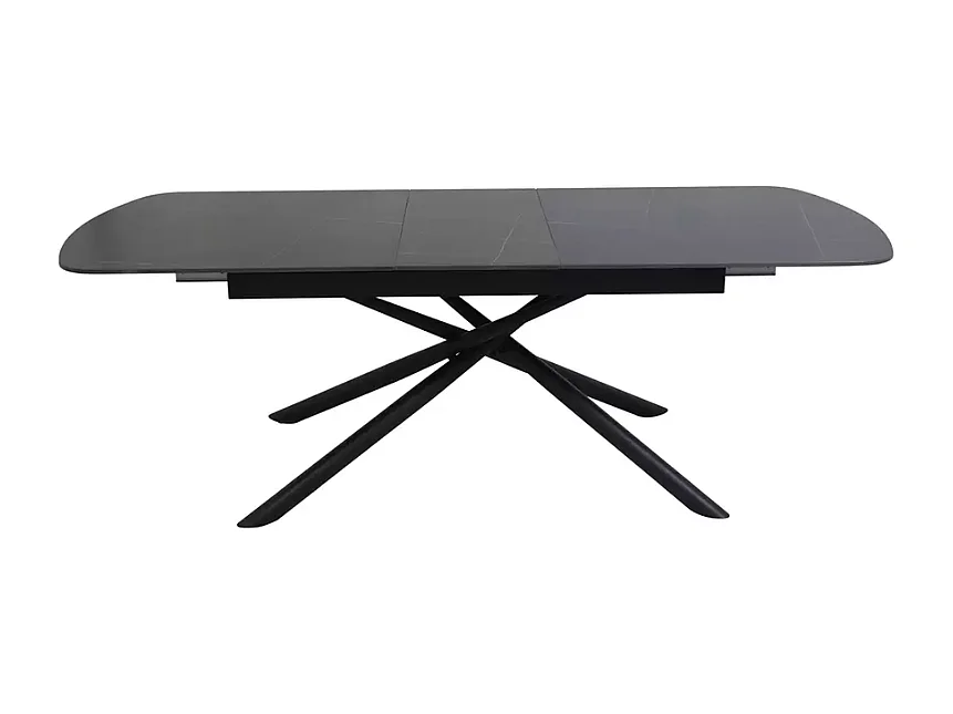 Table scandinave extensible 160 + 40 cm en céramique noir mat et métal - ROTOR 2