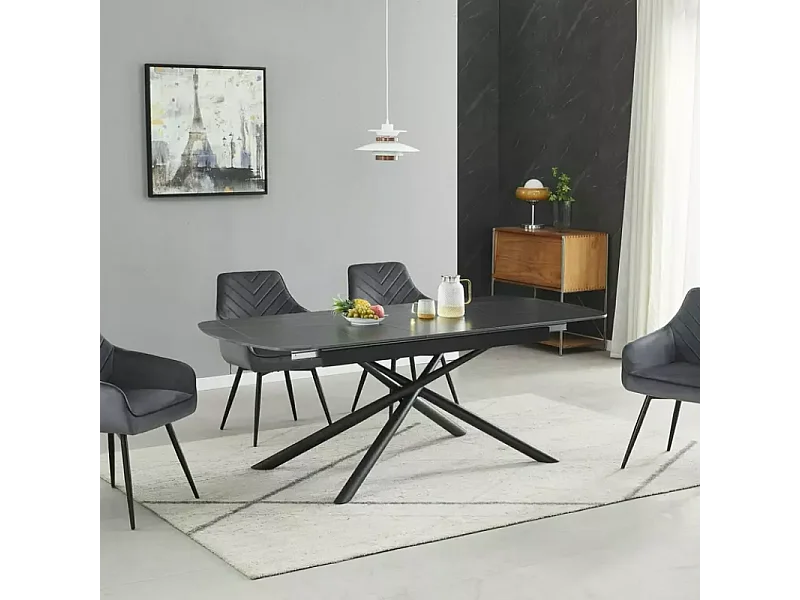 Table scandinave extensible 160 + 40 cm en céramique noir mat et métal - ROTOR 2