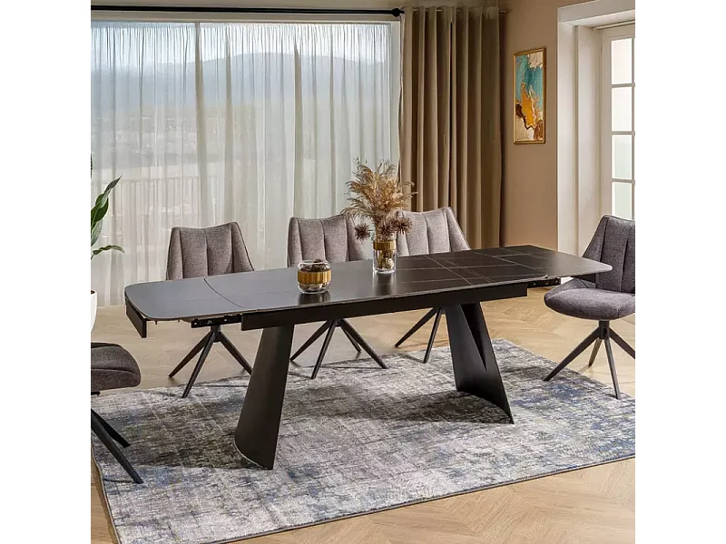 Table à manger extensible 160 + 80 cm, surface en céramique noir mat CITY
