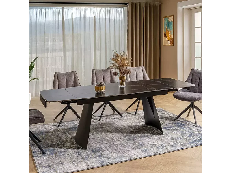 Table à manger extensible 160 + 80 cm, surface en céramique noir mat CITY