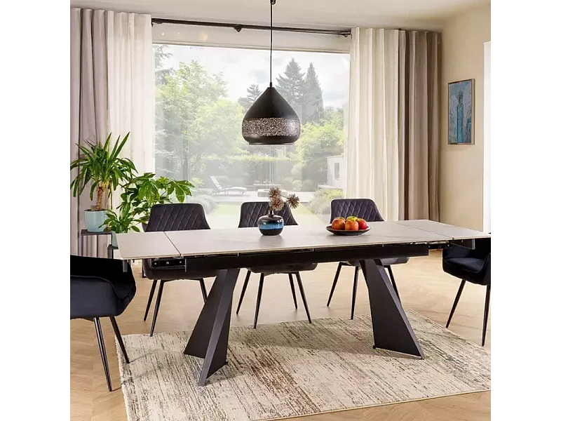 Table extensible 160 + 80 cm en céramique blanc mat - CARLETTA