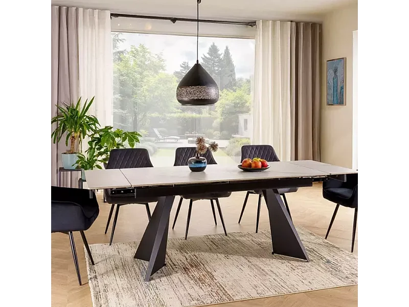 Table extensible 160 + 80 cm en céramique blanc mat - CARLETTA