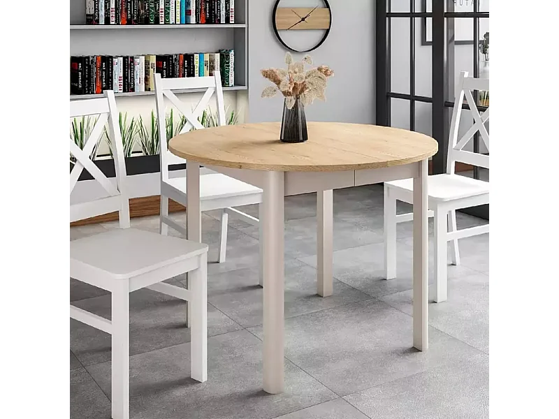 Table repas extensible ronde 8 places bois clair LORENZAZ1
