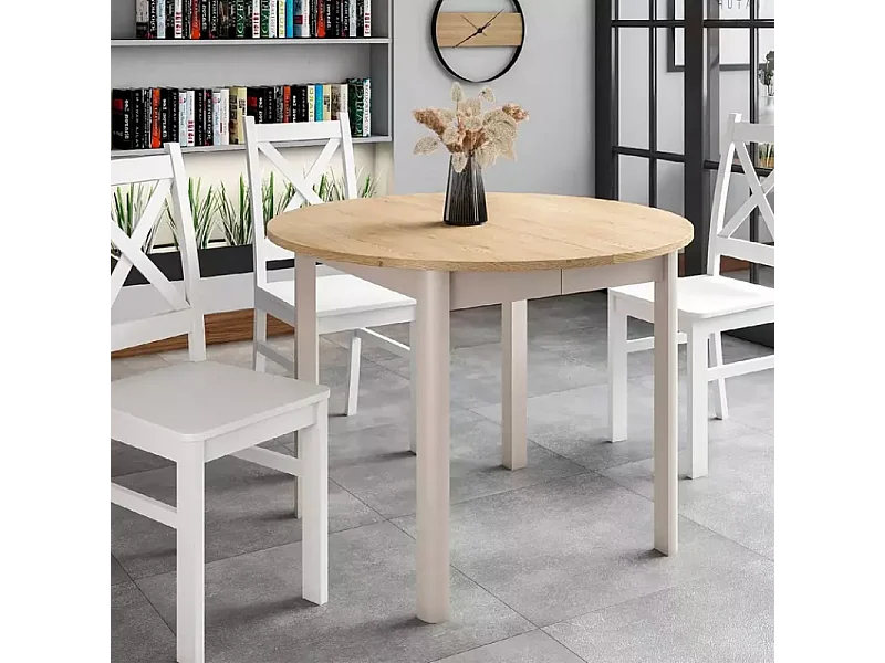 Table repas extensible ronde 8 places bois clair LORENZAZ1