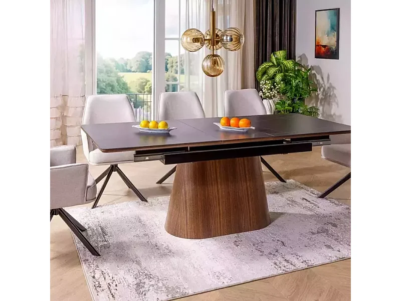 Table extensible 160 + 80 cm en céramique et bois noir mat - LANNA