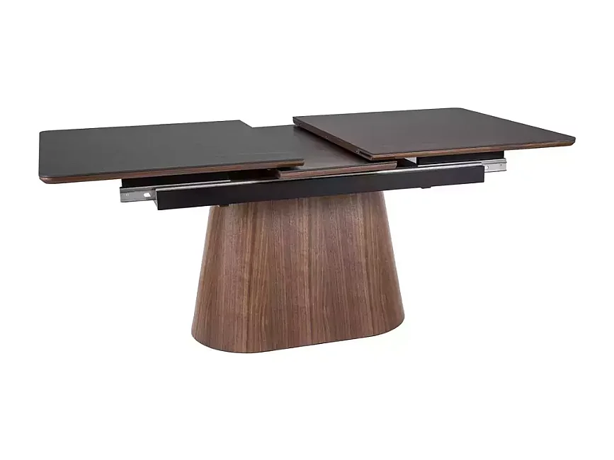 Table extensible 160 + 80 cm en céramique et bois noir mat - LANNA