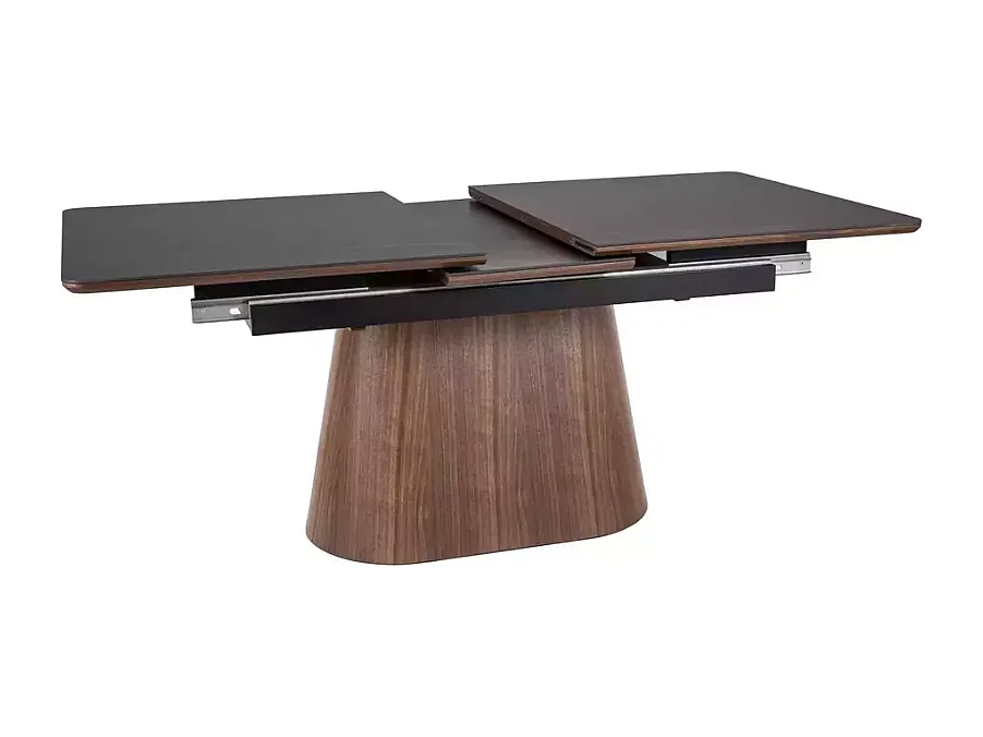 Table extensible 160 + 80 cm en céramique et bois noir mat - LANNA