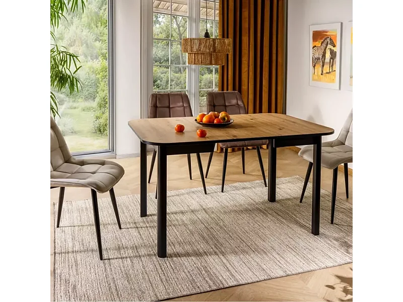 Table repas extensible carrée noir mat et bois clair LORENZAZ2