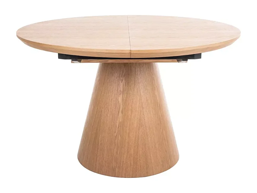 Table ronde extensible de 120 cm chêne naturel avec pied en chêne NOYT
