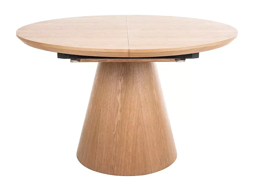 Table ronde extensible de 120 cm chêne naturel avec pied en chêne NOYT