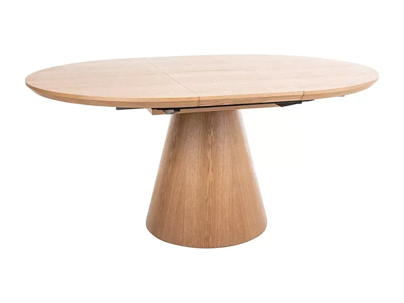 Table ronde extensible de 120 cm chêne naturel avec pied en chêne NOYT