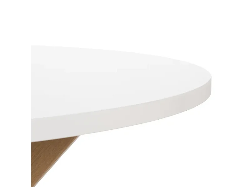 Table à manger ronde blanche 120 cm au style doux et géométrique avec piéds en bois DUNE