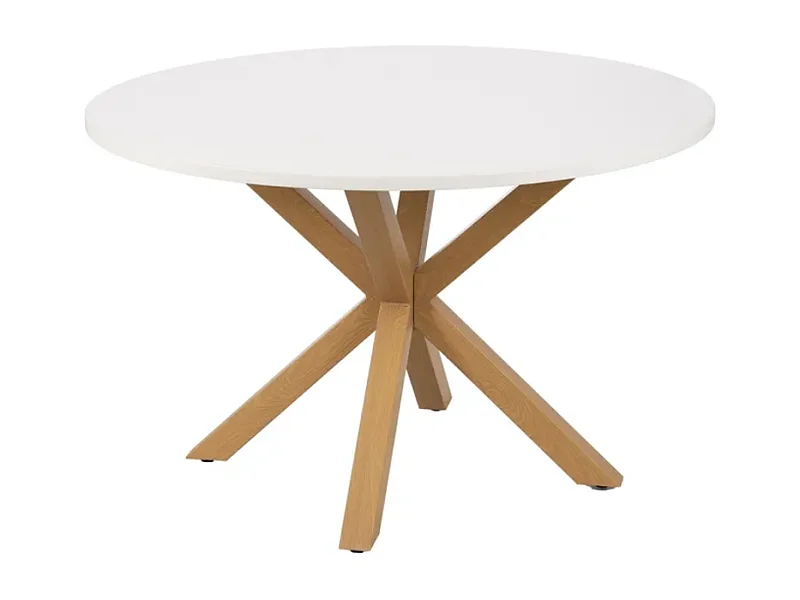 Table à manger ronde blanche 120 cm au style doux et géométrique avec piéds en bois DUNE