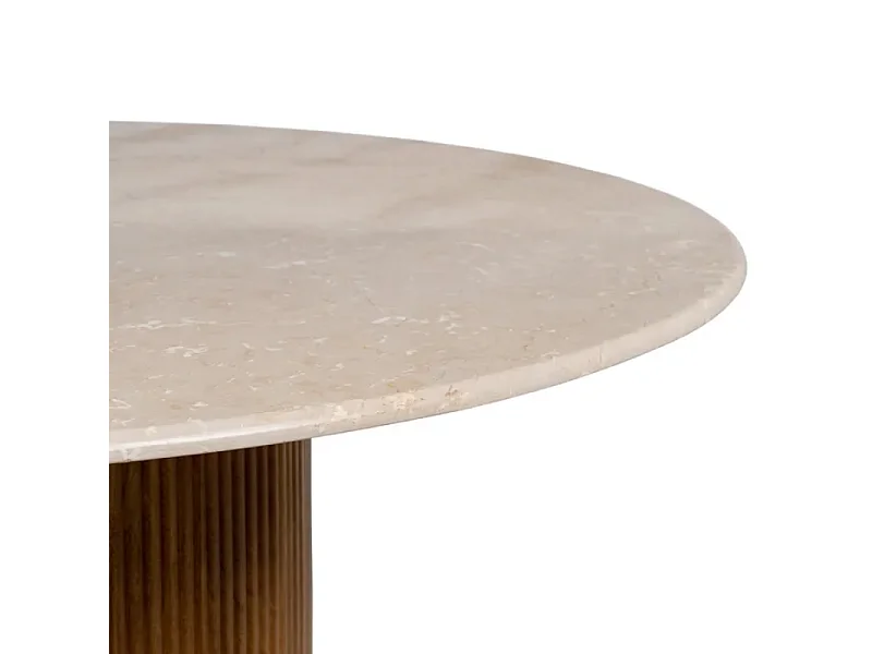 Table à manger ronde 120 cm marbre crème et base nervurée CORTINA