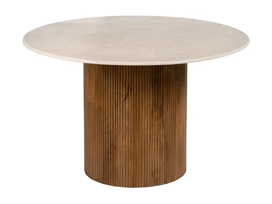 Table à manger ronde 120 cm marbre crème et base nervurée CORTINA