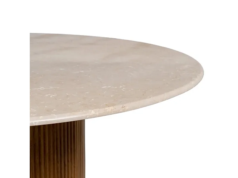 Table à manger ronde 120 cm marbre crème et base nervurée CORTINA