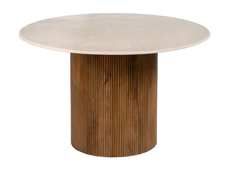 Table à manger ronde 120 cm marbre crème et base nervurée CORTINA