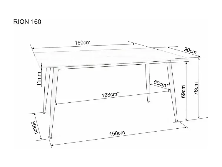 Table à manger rectangulaire 160 cm en céramique gris brillant VOILA