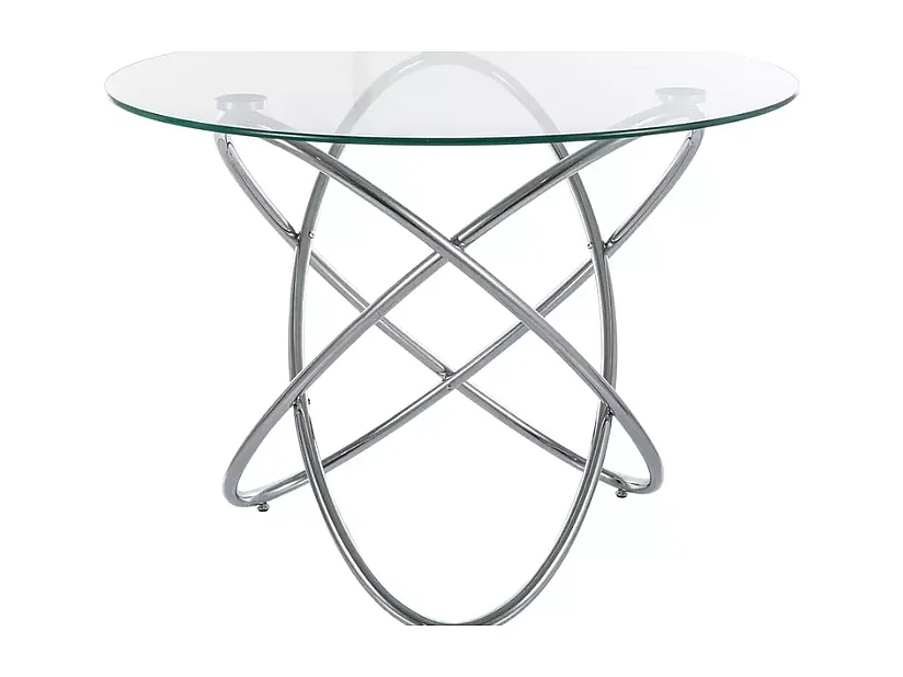 Table repas ronde design 6 places verre et métal chrome ELENORIAZ2