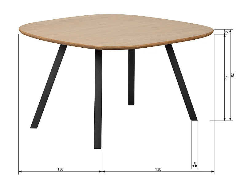 Table à manger en chêne FSC pieds métal noir 130x130cm TAURO